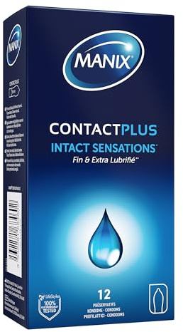 Manix Contact Plus: Packung mit 12 Kondomen für Herren, ultradünn und extra geschmiert, für unbeschädigte Gefühle, Durchmesser 53 mm | Ultradünn und extra geschmiert für ein intaktes Gefühl / Durchmesser 53 mm