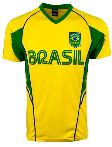 Icon Sports Men's Brasil Performance Jersey, Adult Sizes Brazil Soccer Shirt, Brasil Short Sleeves Tee Shirt (Large) Yellow