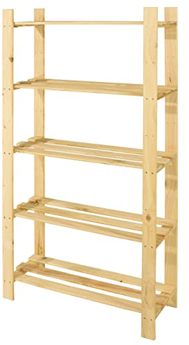 HOMION 5Tier Storage Shelf Unit Heavy Duty wood Wooden Garage Shelving Organizer for Tools, Boxes & Equipment Slatted Storage Unit multi purpose Camper Van Caravan home office Organiser (5 Tier)