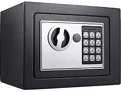 Cajas Fuertes de Seguridad Electrónica 4.6L, Caja Fuerte Pequeña Empotrables con Código PIN y 2 llave, Cajas Fuerte Para Hoteles Protege Dinero, Joyas, Pasaportes, 170 × 230 × 170 mm, Negro