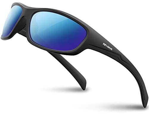 RIVBOS Mens Polarized Sunglasses TR90 Unbreakable Frame RB831, 32-Black Ice Blue Lens, M, 32-black Ice Blue Lens, M