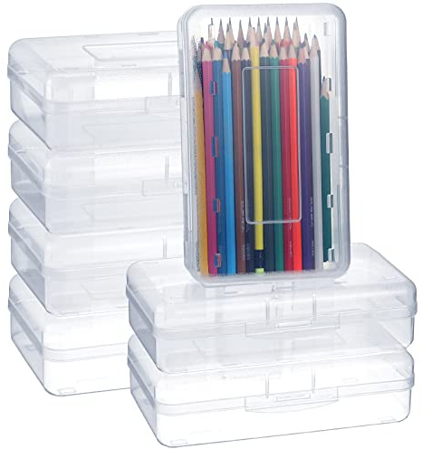 Leelosp 12 Pack Clear Pencil Boxes for School Bulk, Large Plastic Pencil Case with Lid, Stackable Hard Crayon Storage Box for Classroom Kids, Desk Drawer Organizer for Office Home(Clear)