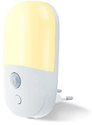 JOKBEN Nachtlicht Steckdose mit Bewegungsmelder, Steckdosenlicht Helligkeit Einstellbar Orientierungslicht für Treppenaufgang, Schlafzimmer, Kinderzimmer, WarmWeiß, 1PCS, Weiß
