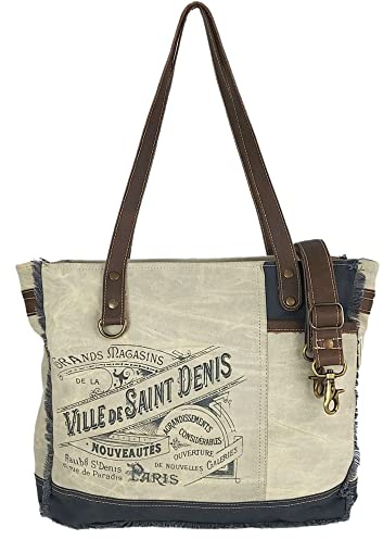 Sunsa Damen Vintage Handtasche. XL Shopper aus Canvas & Leder, beige | Große Retro Tasche mit Leder Handgriffe & Crossbody Henkel. DIN A4 geeignet Handgelencktasche für Uni, Freizeit & Reise