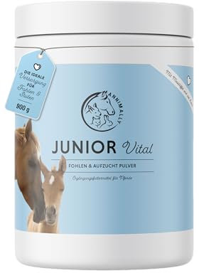 Annimally Fohlen & Aufzuchtpulver für Pferde - Ideale Rundumversorgung für tragende Stuten & Jungpferde - 10 Mineralien & Spurenelemente u.a. mit Calcium, Magnesium, Eisen und Selen 900 g
