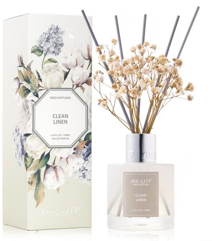Airkeep Reed Diffuser Set,3.38 fl oz (100 ml) - Clean Linen Oil Diffusers with 8 Reed Sticks,Home Fragrance Reed Diffuser for Bathroom Shelf Decor