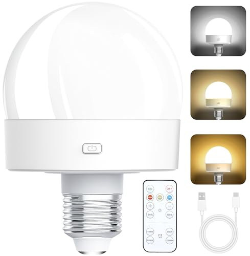 Rechargeable Light Bulbs with Remote, E26 Battery Light Bulb for Lamps