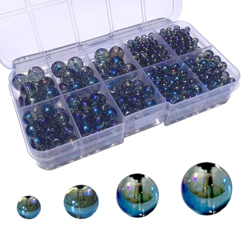 Gocelyn 520 PCS Round Crystal Glass Beads for DIY Craft Projects (Starry Blue), Glass Spacer Loose Beads for Crafts Charms Pendants 4/6/8/10mm