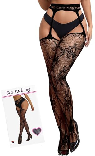 ohyeahlady Collant Donna Sexyhot Taglie Forti Calze Sexydonna Hot a Rete Per Reggicalze a Vita Alta Autoreggenti Sexydonna Hard Collant Aperti Sexy Intimo Curvy per Costume Festa Cosplay Nero,L-XXL