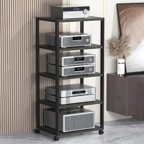 Audio-Displayständer Beistelltisch Plattenspieler Regal TV Rack HiFi Regal Audio Schrank Beweglicher Eck-TV-Ständer Einfach zu Montieren für Wohnzimmer Schlafzimmer Arbeitszimmer.(Nero,50x40x109cm)
