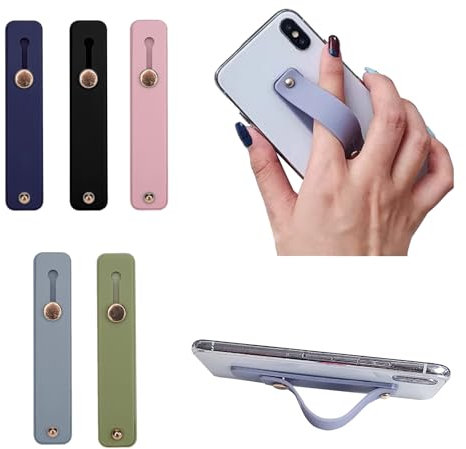 ZUOQIANG 5PCS Silicone Phone Grip Enhanced Grip,ell Phone Grip Strap, Portable Finger Strap Stand,Telescopic Mobile Holder for All Smartphones (5 Colours)