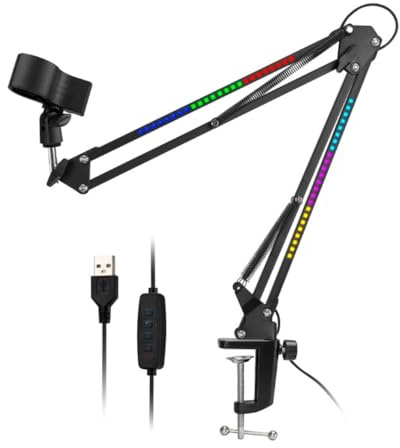 Lbvzxkad Mikrofonfäste RGB Mikrofonarm stativ med RGB-ljus roterbar upphängningsbom saxstativ vanlig bas