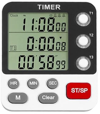 Temporizador digital Triple Kitchen - Cronómetro de temporizador de cocina, reloj de regresiva de sincronización | 3 canales Magnético Cuenta Timer, Alarma de Volumen Fuerte para la Ducha