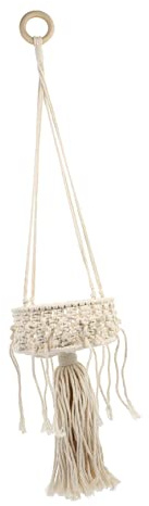 Toyvian 1 Pieza Cesta de Almacenamiento Tejido decoración Interior organizar Colgador de Plantas Mimbre macramé cestas de Almacenamiento Cesta Colgante para Puerta Cuerda de algodón Beige