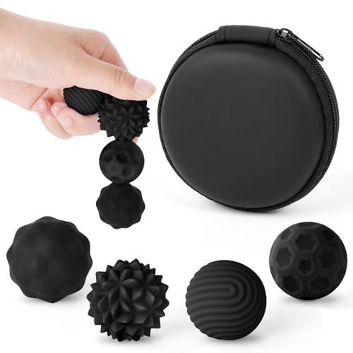 Ainiv Magnetic Balls Fidget Toys, 4PCS Silicone Anti Stress Balls Fingers Toy for Autism ADHD Anxiety, Fun Textures Sensory Toys for Adults & Teens, Quiet Office Desk Toy (Black)