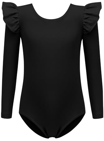 Arshiner Mädchen Gymnastikanzug Flatterärmel Einfarbig/Gedruckt Turnanzug Kinder Langarm Ballettanzug Ballett Trikot Gymnastik Trikot Ballett Tanzender Leotard Gymnastik Outfit für Mädchen 2-10 Jahre