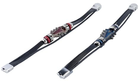 Orivin Braccialetto per chitarra da 2 pezzi, bracciale avvolgente multistrato intrecciato fatto a mano in similpelle retrò per uomo e donna, regalo per appassionati di musica