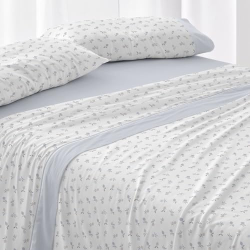 Burrito Blanco | Sábanas de Franela de algodón | Cama de 135cm. (+Medidas Disponibles) | Diseño 578 | Color Azul (135x190/200cm.)