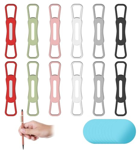 12-pack magnetisk pennhållare, justerbar pennhållare i silikon, flexibel pennhållare för kylskåp, whiteboard, skrivbord, skrivplatta med magnetiska ark skrivbordstillbehör och lärartillbehör (6 färger