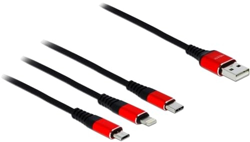 DELOCK 85892 CABLE USB 1 M 2.0 USB A USB C/MICRO-USB B/LIGHTNING NEGRO, ROJO