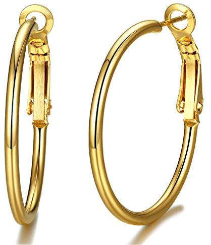 Creole Large Plaqué Or Femme 2mm Boucles d'oreilles Grandes Créoles 100mm Bijoux Boucle d'oreille Doré
