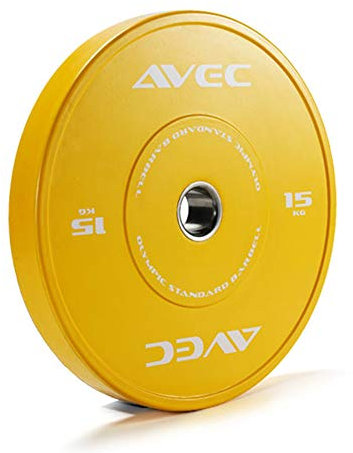 1 Paar - Olympische Vollgummi Langhantel Gewichtsscheiben, Professionelle Wettkampf Gewichtsplatte, Einheitlicher Standarddurchmesser 450 mm, Lochdurchmesser 50mm,Yellow/2x15kg