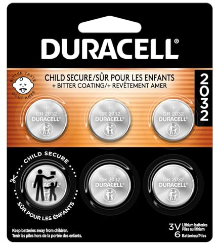 Duracell Lot de 6 Piles au Lithium 2032 - Sécurité Enfant - Compatible avec Porte-clés, Bougies Chauffe-Plat et Autres appareils - Pile CR2032