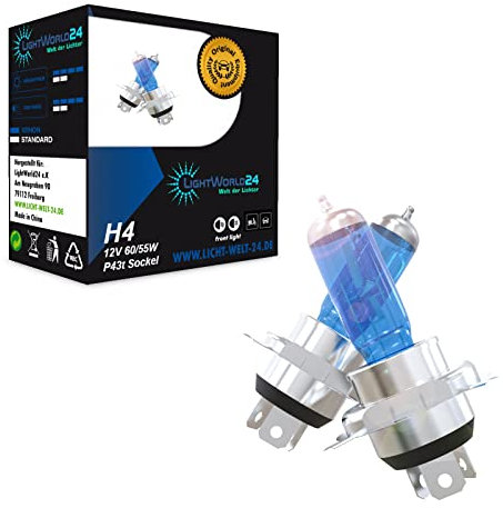 LIGHTWORLD24 Halogen H4 Scheinwerferlampe Birne 60/55W 12V Auto Lampe Abblendlicht Fernlicht Glühlampen Xenon Look Optik P43t Sockel