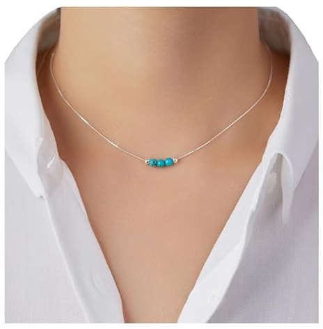 keenove Dainty Real Turquoise Crystal 925 Sterling Silver Choker Collar Necklace and Women Spiritual Healing Crystal Stone December Birthstone Box Chain Jewelry Gift for Her Young Lady