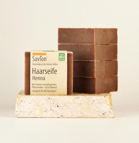 Savion 4+1 ekologisk hårtvål henna, vegansk, handgjord, palmoljfri, plastfri, 5 x 85 g