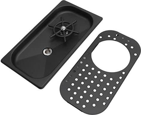 Enjuagadora de jarra con barra de vidrio para fregadero, bandeja de goteo de drenaje, limpieza de boquilla multiángulo para cafetería y restaurante (negro A)