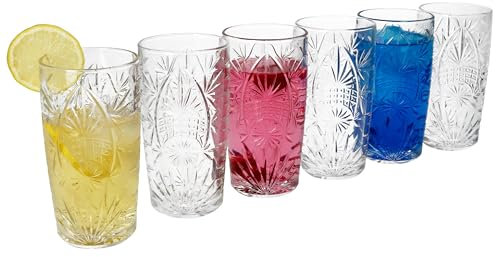 MamboCat Starla Lot de 6 verres à long drink I 300 ml, hauteur 14,3 cm I pour 6 personnes I Verre à cocktail transparent avec relief I Verres de fête transparents en été I Verres à jus de fruits et