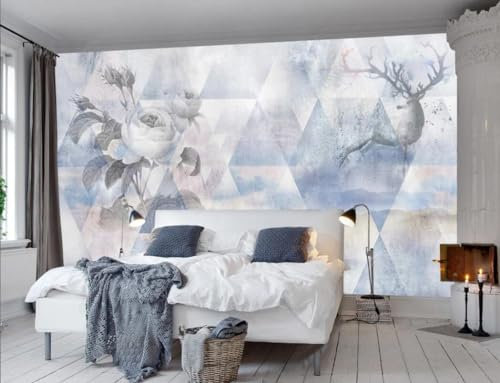 Fototapete Blumen 3D Tapeten 3D Effekt Wohnzimmer Schlafzimmer Vliestapete Stilvolle Retro-Elchrose Geometrische Ziegelwand Natur Grau Graffiti Steinoptik Kinder Tapeten