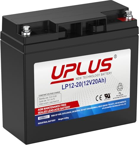 UPLUS 12V 20Ah LP12-20 Rechargeable Sealed Lead Acid Battery, Deep Cycle AGM-SLA Batteries, M5 Terminal, for Ride-on Mower, Golf Trolley, Mobility Scooter, Powerchair, Lawn Tractor, etc