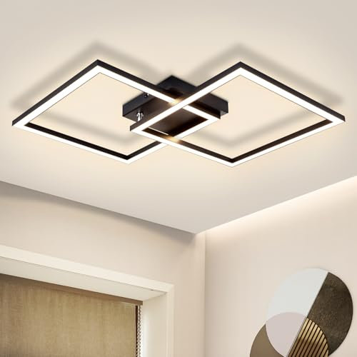 Homefire Deckenlampe LED Deckenleuchte Küche - Schwarz Wohnzimmerlampe 24W Schlafzimmerlampe Modern Design Küchenlampe 3000K Warmweiß Flurlampe für küche Schlafzimmer Flur Wohnzimmer