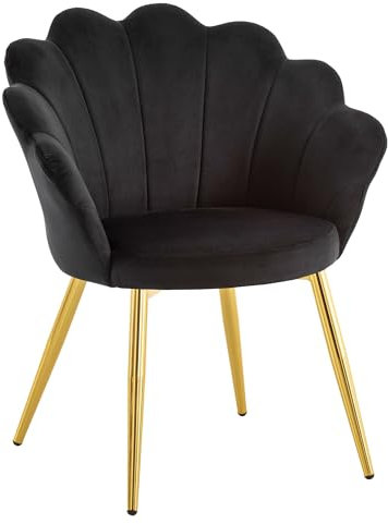 Wohnling Esszimmerstuhl Tulpe Samt Schwarz Gepolstert, Küchenstuhl mit Goldfarbenen Beinen, Schalenstuhl Skandinavisches Design, Polsterstuhl mit Stoffbezug