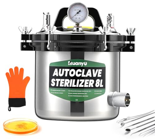 Huanyu Stérilisateur Autoclave 8L, double valve, Stérilisateur à vapeur | Anti-brûlure sèche, Autoclave électrique à vapeur, Stérilisateur à haute pression pour les laboratoires Universités