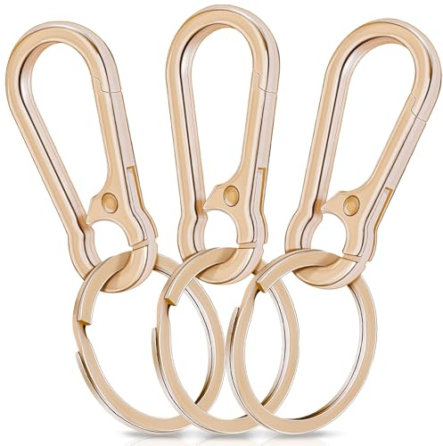 3 Stück Karabiner Schlüsselanhänger, Karabinerhaken Klein Metall Schlüsselkarabiner Carabiner, Schlüsselring mit Karabiner für Aufhängen im Rucksack, Autoschlüssel (Gold)