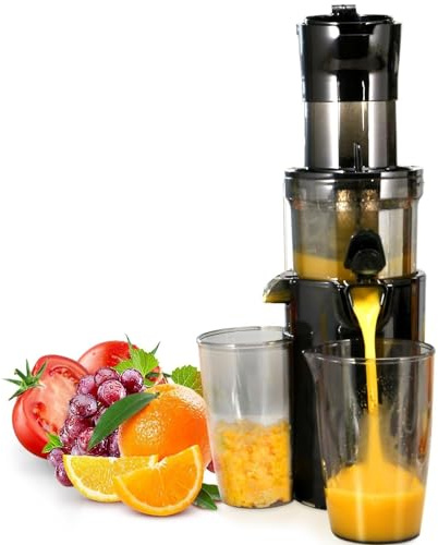 Extracteur de jus à froid - Grande goulotte d'alimentation pour une extraction élevée des nutriments des fruits et légumes, facile à nettoyer