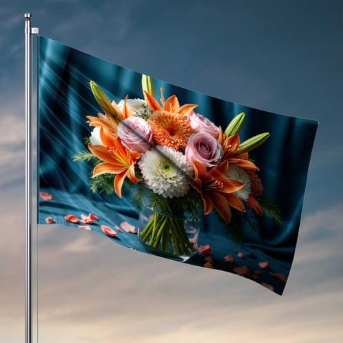 Cave Man Bar Bouquet coloré de lys et de roses Drapeaux de piscine Jardin Printemps et été (60 x 90 cm)