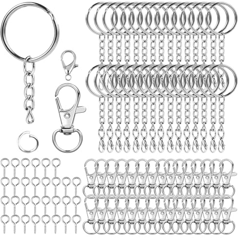 150 Unidades de anillas llaveros con Cadena, Set de Argollas para Llaveros, mosquetones pequeños tipo llavero, Accesorios para Hacer Llaveros DIY, Anillos de Llaveros con Cadena (Plata)