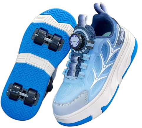 LIWLLIUA Scarpe con Rotelle Bambino Bambina Sneakers Sportive con Ruote Retrattili, 2 in 1 Scarpe da Skateboard e Pattini a Rotelle, Unisex Donna Uomo, Doppia Ruota 32-40 EU,887 Blue,37 EU
