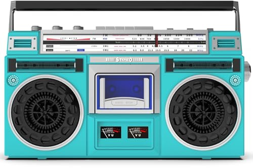 Retro Classic 80s Style Portable Boombox with Cassette Player Recorder, AM/FM Radio, Support SD/USB Input, Built-in Speaker(Green)