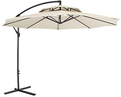 Ondis24, ombrellone a braccio, diametro 3 metri, con manovella, struttura in acciaio e base a croce, protezione dai raggi UV 50