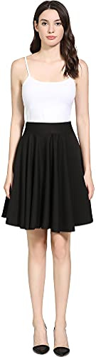 Hoerev Women Girls Flared Casual Midi Skater Casual Dancing Stretchy Skirt,Black,M