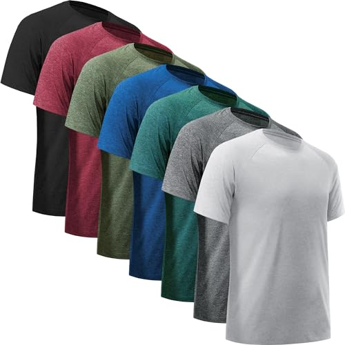 BVNSOZ Mens Athletic Shirts Dry Fit Workout T-Shirts, 7 Pack, L