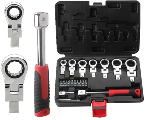 YWHWLX 20Pcs Flex Head Ratchet Wrench Set, 8mm-19mm Metric Replaceable Diameter One-Way Ratchet Heads 180 Degree Rotating Flex Head Wrench Screwdriver Bit Kit
