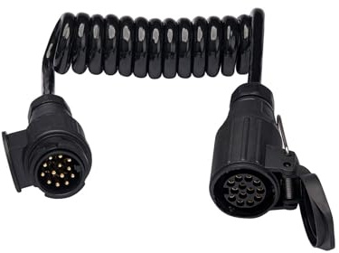 XUEYI 1,6M Anhänger Verlängerungskabel 13 polig, 12V Verlängerung 13 Polig auf 13 Polig, mit 13 Poliger Anhängerstecker Steckdose, Spiralkabel 13-Adriges, Verlängerungskabel für KFZ LKW PKW Wohnwagen