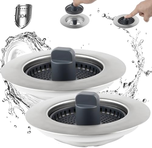 iFealClear 2 Stück Spülbecken Stöpsel, Ersatz für Abflusssieb Küchenspüle, 3-in-1 Spülbecken Stöpsel, Geruchsverhinderung und Verstopfungsresistenz, Geeignet für Spülen Loch 75-82mm, Tiefe > 28mm