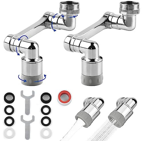2 Pcs Rubinetto Allungabile con Rotazione 360° Prolunga Bagno Cucina Rotante 1440 Gradi Girevole 1080 Snodo per Rubinetto Lavandino Snodabile Estensione Attacco Duotap Adattatore Universale